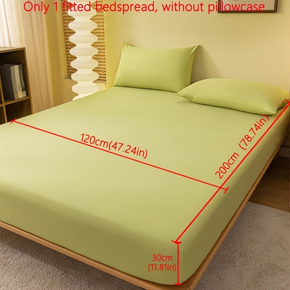 1pc Lake Blue Matte Fitted Sheet | Polyester Bed Cover for Bedroom, Machine Washable, Fabric