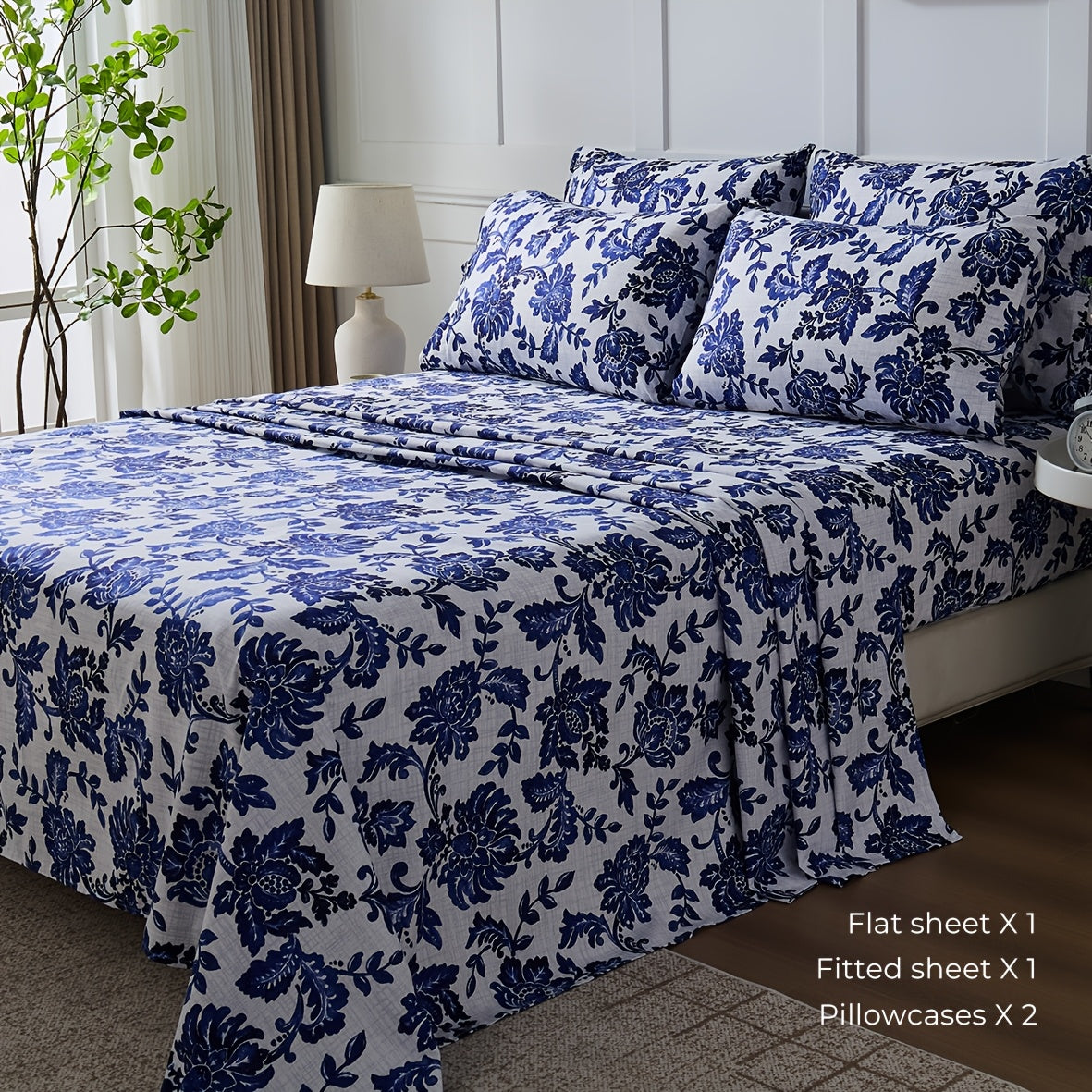 6pcs Large Bed Sheet Set - Floral Bed Sheet Set, Wrinkle-Resistant, Fade-Resistant, Bed Cover | with 18-Inch Deep Pockets, Soft, Comfortable, Breathable, Suitable for Bedrooms, Guest Rooms, 1 Flat Sheet, 1 Fitted Sheet, 4 Pillowcases