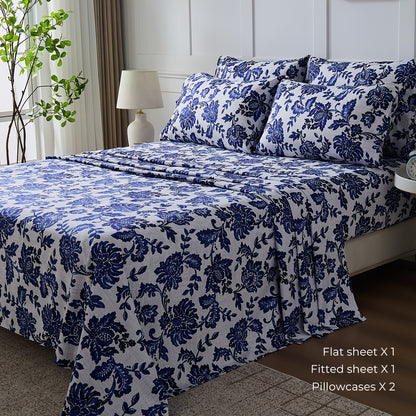 6pcs Large Bed Sheet Set - Floral Bed Sheet Set, Wrinkle-Resistant, Fade-Resistant, Bed Cover | with 18-Inch Deep Pockets, Soft, Comfortable, Breathable, Suitable for Bedrooms, Guest Rooms, 1 Flat Sheet, 1 Fitted Sheet, 4 Pillowcases