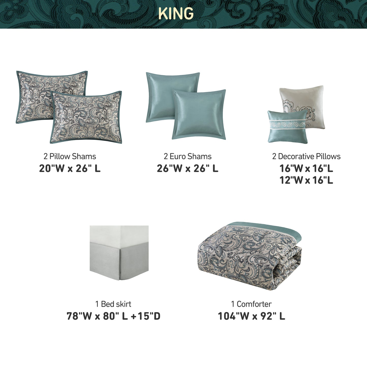 local warehouse 8 Piece Bedding Set with Lustrous Jacquard Paisley Pattern and Matching Bed Sheet, All-Season Down Alternative Comforter Set