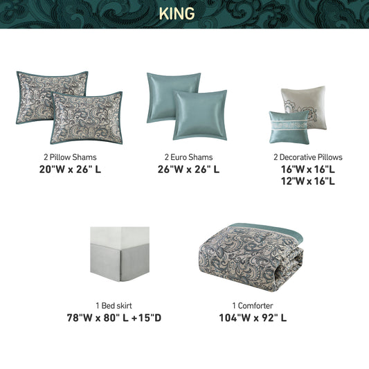 local warehouse 8 Piece Bedding Set with Lustrous Jacquard Paisley Pattern and Matching Bed Sheet, All-Season Down Alternative Comforter Set