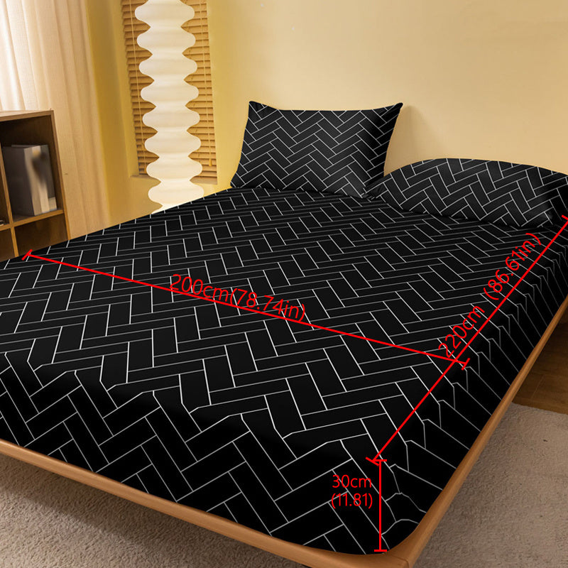 1pc Brushed Fitted Sheet, Soft Comfortable Geometric Pattern Bedding Fitted Sheet, for Bedroom, Guest Room, with Deep Pocket, Fitted Bed Sheet Only, Without Pillowcase