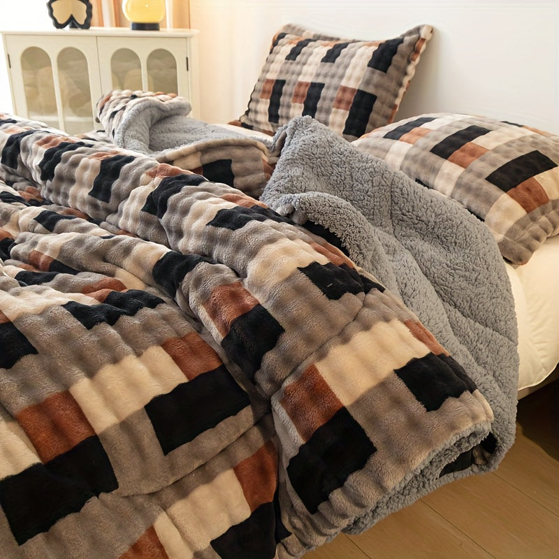 Extra-Thick Fleece Quilt Set- Bedding for Christmas Room Decor, Thickened Down Quilt Set, Comforter Sets Queen, Christmas Decorations for Home, Blankets