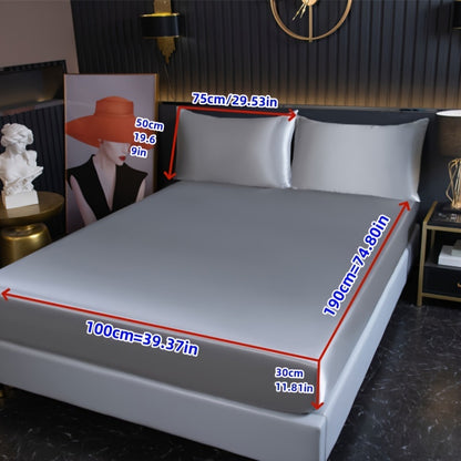 3pcs Cool But Not Icy Fresh Soft Smooth - Solid Color Satin 1pc Fitted Sheet And 1 Pair Pillowcases