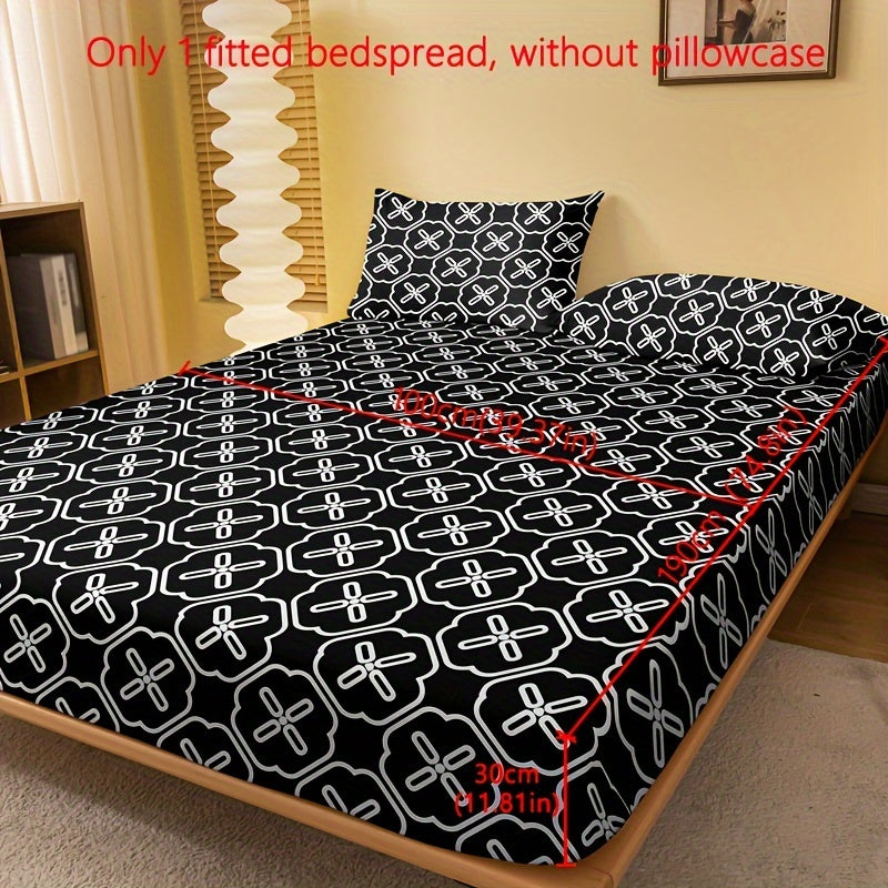 1pc Brushed Fitted Sheet, Soft Comfortable Geometric Pattern Bedding Fitted Sheet, for Bedroom, Guest Room, with Deep Pocket, Fitted Bed Sheet Only, Without Pillowcase