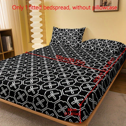 1pc Brushed Fitted Sheet, Soft Comfortable Geometric Pattern Bedding Fitted Sheet, for Bedroom, Guest Room, with Deep Pocket, Fitted Bed Sheet Only, Without Pillowcase