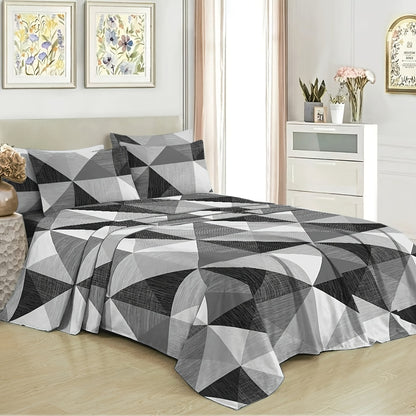 3/4pcs Geometric 1000 Thread Count Grid Pattern Fitted Sheet Set, Bedding for Bedroom, Guest Room, Hotel (1 Flat Sheet + 1 Fitted Sheet + 1/2 Pillowcase, Excluding Core)