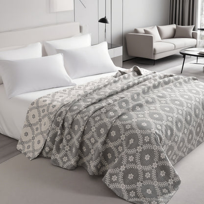 3 Layers Egyptian Cotton Muslin Bed Blanket, Breathable Yarn Dyed Quilt Perfect for Couch, Bed, Office and Travel, Perfect Lightweight Blanket for All Seasons