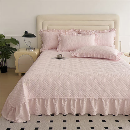 1pc Princess Lace Quilted Bedspread - All-Season Soft Breathable Bed Cover with Ruffled Edges, Machine Washable Contemporary Bedding for Room, Dorm & Guest Room, Luxury Comforter Cover (No Pillowcase)