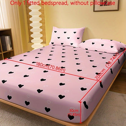 1pc Fitted Sheet, Red And White Heart Pattern Printed Bedding, Soft Comfortable Breathable Fitted Sheet for Bedroom, Guest Room, Fitted Bed Sheet Only