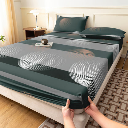 3pcs Printed Abstract Classic Fitted Sheet Set, Soft, Comfortable, and Breathable Deep Pocket Bedding, Full Size Range Suitable for Bedroom and Guest Room, Includes 1 Fitted Sheet + 2 Pillowcases, No Pillow Inserts