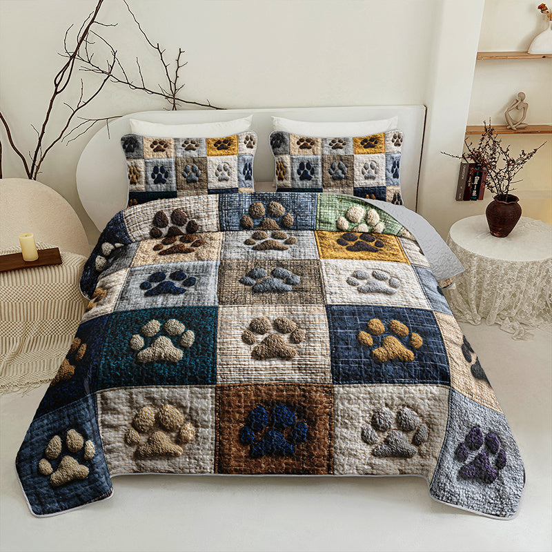 [Quilted Bedspread Set] 2/3pcs {Paw Print Pattern} Printed Durable Quilted Bedspread Set - 1 Bedspread + 1/2 Pillowcases (Pillow Inserts Not Included), Large and Extra-Large Home Dormitory High-Definition Print. Breathable and Easy to Care for
