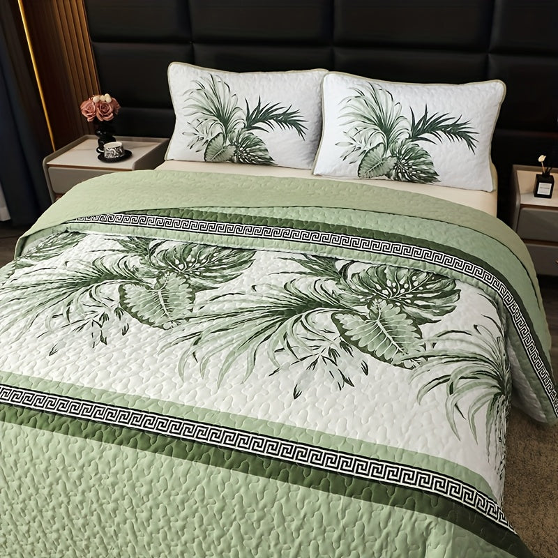Large Floral Double-Sided Quilted Bedspread 3pcs Set: One Bedspread, Two Pillowcases (No Pillow Inserts). Skin-Friendly, Breathable, Soft. Full/Queen/King Size. Suitable for All Seasons