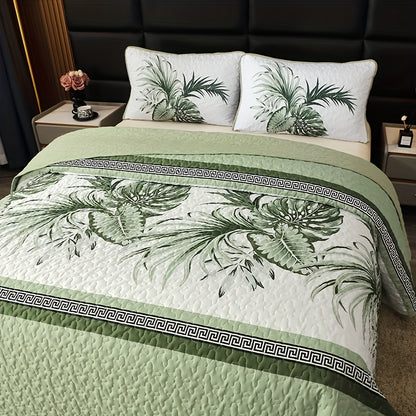 Large Floral Double-Sided Quilted Bedspread 3pcs Set: One Bedspread, Two Pillowcases (No Pillow Inserts). Skin-Friendly, Breathable, Soft. Full/Queen/King Size. Suitable for All Seasons