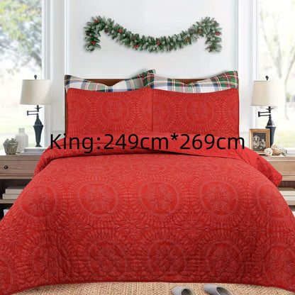3pcs Queen/King Size Christmas Quilt Set with Bedspread, Comforter & Throw Blanket - Rustic Lodge Deer Bedding Ensemble, Quilted Snowman Deer & Snowflake Pattern, Machine Washable Bedspread Coverlet (Queen/King, Fill)