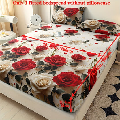 1 Fitted Sheet, Soft And Comfortable 3D Rose Print Pattern Bedding Single Fitted Sheet, Bedroom, Guest Room, Solely Fitted Sheet, Solely Fitted Sheet Without Pillowcases, Mattress Protector
