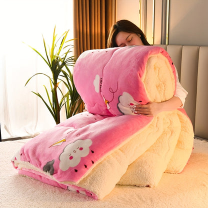 [Printed Milk Velvet Comforter] A Perfect Combination of 1pc Printed Milk Velvet And B Version Lamb Velvet - Warm - Comfortable - Skin-Friendly, a Very Good Comforter