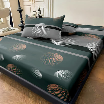 3pcs Printed Abstract Classic Fitted Sheet Set, Soft, Comfortable, and Breathable Deep Pocket Bedding, Full Size Range Suitable for Bedroom and Guest Room, Includes 1 Fitted Sheet + 2 Pillowcases, No Pillow Inserts