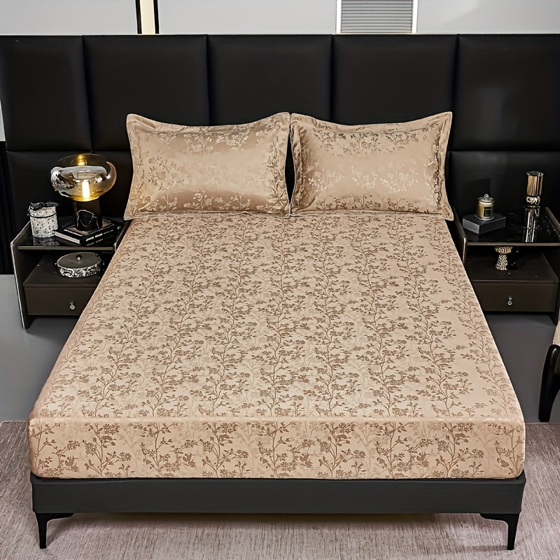 100% Microfiber High Quality Jacquard Satin Bed Sheet Set (1 Fitted Sheet + 2 Pillowcases), Soft And Comfortable, Cooling, Skin-Friendly And Breathable, Suitable for Bedroom/Dormitory Bedding, High Thread Count, Machine Washable, Anti-Shrinkage
