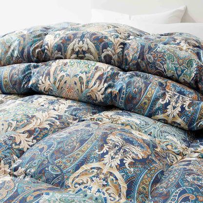 Puredown Oversized Boho Paisley Flower Down Comforter, King or Queen Bed Blanket