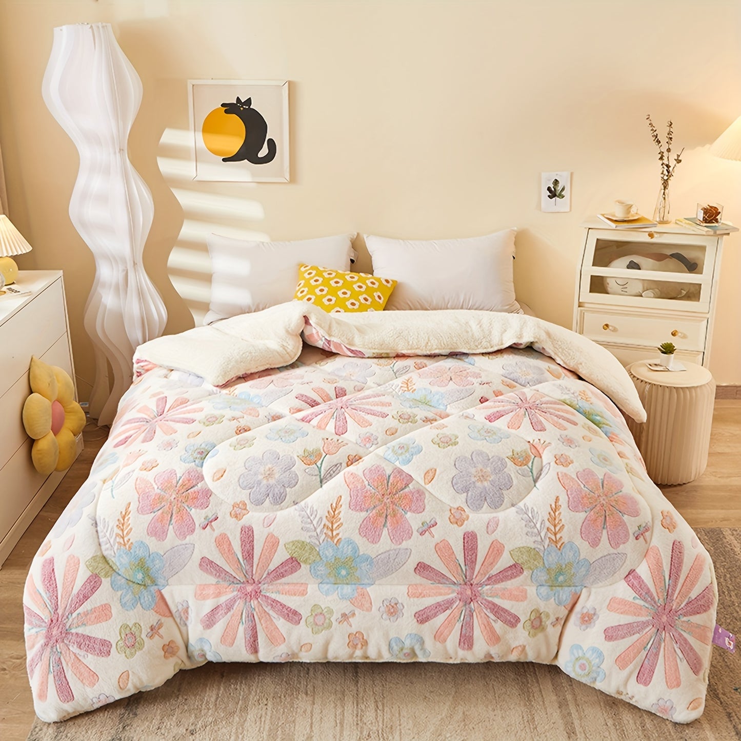 Floral Snowflake Printed Winter Quilt, Soft And Warm, Suitable for Autumn And Winter Bedding in Bedrooms And Guest Rooms