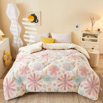 Floral Snowflake Printed Winter Quilt, Soft And Warm, Suitable for Autumn And Winter Bedding in Bedrooms And Guest Rooms