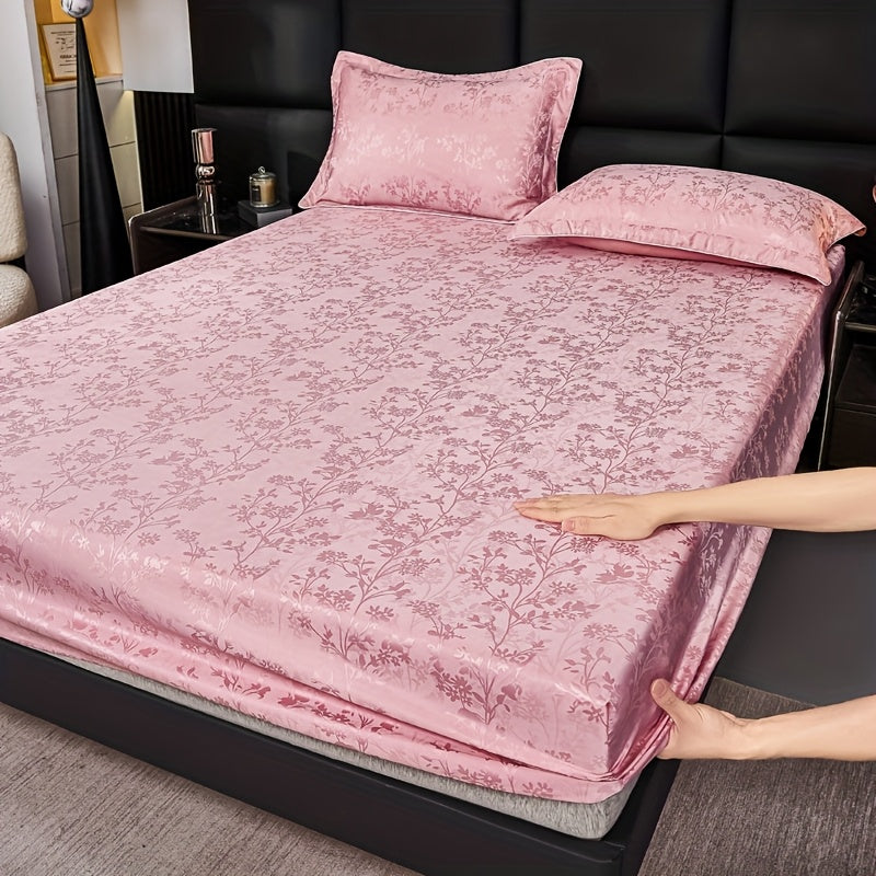 100% Microfiber High Quality Jacquard Satin Bed Sheet Set (1 Fitted Sheet + 2 Pillowcases), Soft And Comfortable, Cooling, Skin-Friendly And Breathable, Suitable for Bedroom/Dormitory Bedding, High Thread Count, Machine Washable, Anti-Shrinkage