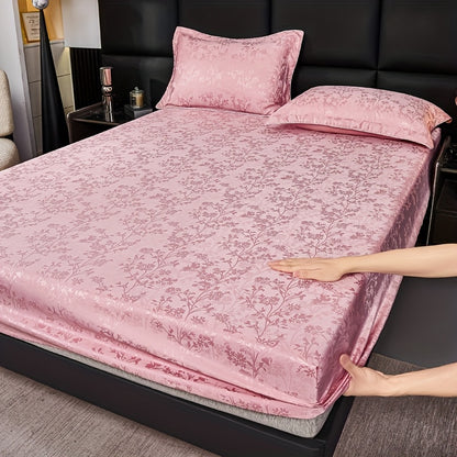 100% Microfiber High Quality Jacquard Satin Bed Sheet Set (1 Fitted Sheet + 2 Pillowcases), Soft And Comfortable, Cooling, Skin-Friendly And Breathable, Suitable for Bedroom/Dormitory Bedding, High Thread Count, Machine Washable, Anti-Shrinkage