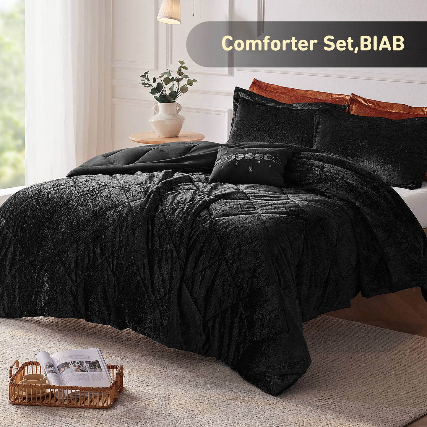 2/3 Piece Comforter Set, Velvet Comforter Set, Luxury Diamond Quilting Comforter Set, Fluffy Comforter Bed Set with Decorative Pillowand, Blush,Purple,Black, Twin/Twin XL,Full/Queen,King/Cal King