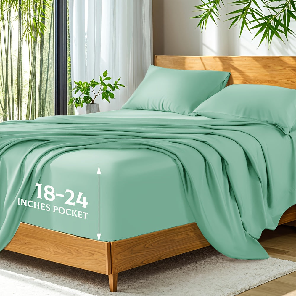 Soft Bamboo Sheets Twin/Full/Queen/King Size - Cooling Bamboo Bed Sheets For Hot Sleepers, Breathable & Moisture Wicking, Hotel Luxury Bedding Set With Deep Pockets