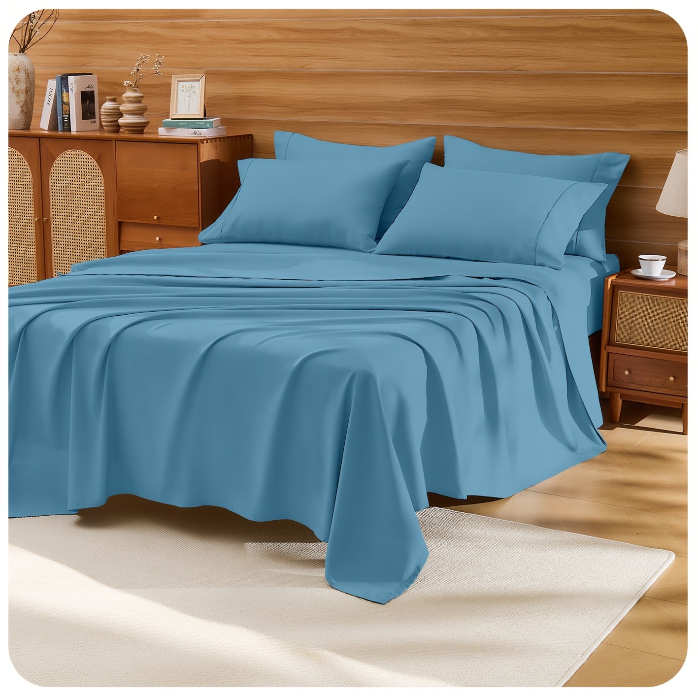 4pcs Cooling Bamboo Fiber Fitted Sheet Set, Children's 4000 TC Extra Deep Pocket 20-inch Sheet, Luxurious Soft Hotel-style Cooling Sheet Set, Suitable for People Who Are Sensitive to Heat, Wrinkle-resistant And Shrink-resistant, Includes Fitted