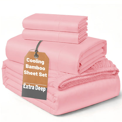SASTTIE 2400TC Extra Deep Bamboo Cooling Bedding, Breathable & Cooling Hotel Luxury Bed Sheets Set For Child, Easy & Secure Fit - Soft, Wrinkle Free & Comfy Kids Sheet With 15" Deep Pocket, Ultra-Soft & Machine Washable Bedding, Kids Room Decor