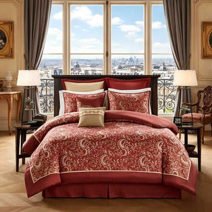 local warehouse 8 Piece Bedding Set with Lustrous Jacquard Paisley Pattern and Matching Bed Sheet, All-Season Down Alternative Comforter Set