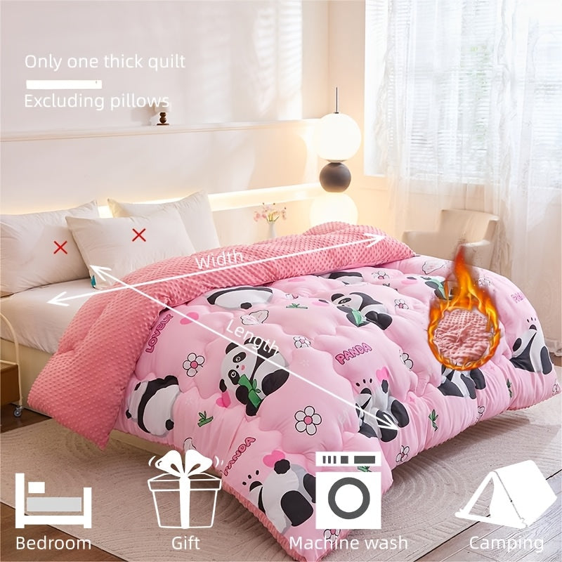 1pc Warm Velvet Quilt with Panda Prints | High-gram-weight Bumpy Velvet Material, Suitable for Autumn and Winter, Ideal for Bedroom Decor and Casual Office Use, Christmas Gift