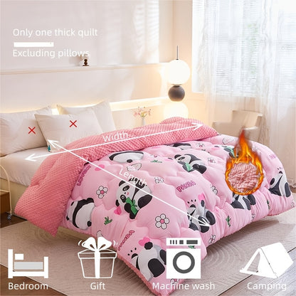1pc Warm Velvet Quilt with Panda Prints | High-gram-weight Bumpy Velvet Material, Suitable for Autumn and Winter, Ideal for Bedroom Decor and Casual Office Use, Christmas Gift