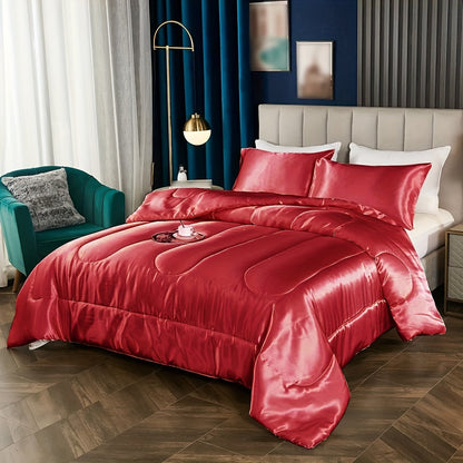 1pc Imitation Satin Comforter - Soft Lightweight Quilted Bedspread Suitable for All Seasons, Machine Washable Skin-Friendly Suitable for Bed, Sofa,, Bedding for &