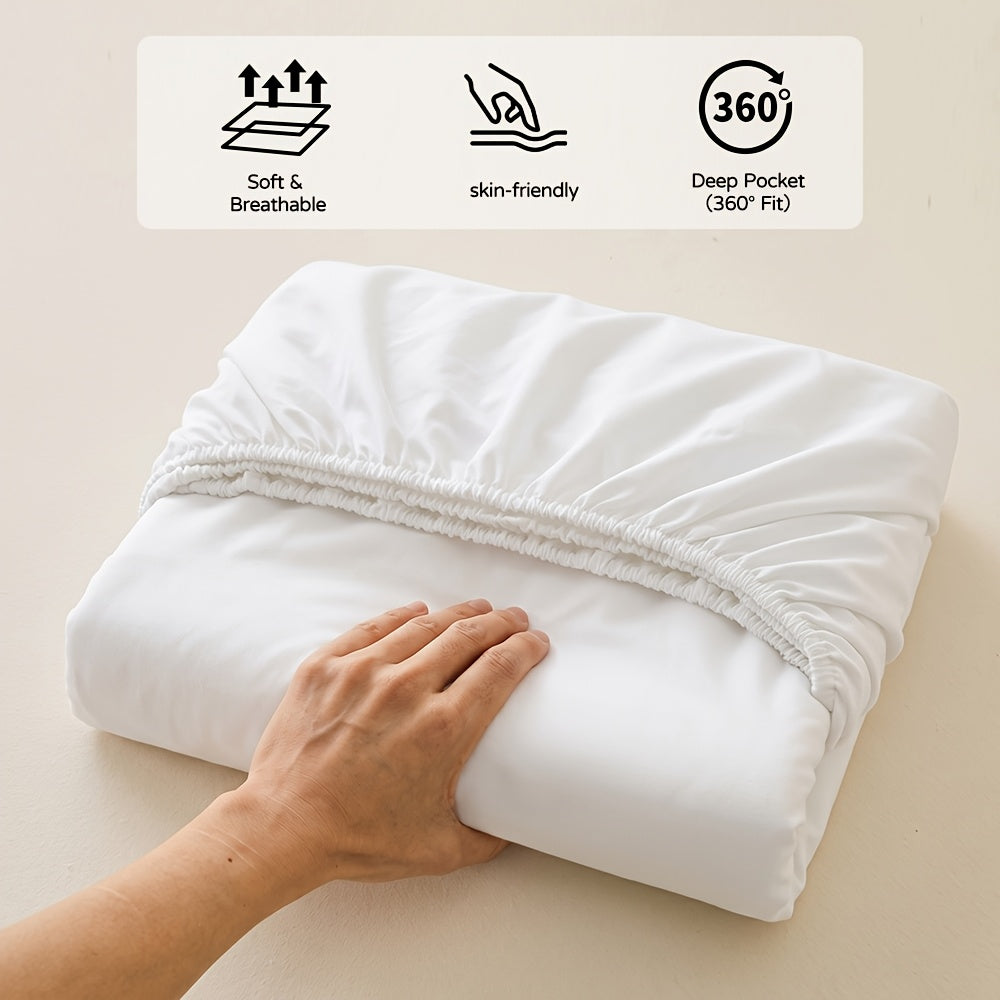 1pc Soft Fitted Sheet, Deep Pocket Mattress Cover, Ultra-Soft Breathable Noiseless Non-Slip Thin Mattress Protector, Machine Washable for 6-11" Mattress (Twin/Full/Queen/King)