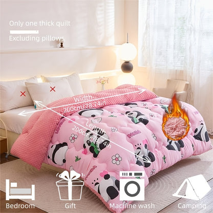 1pc Warm Velvet Quilt with Panda Prints | High-gram-weight Bumpy Velvet Material, Suitable for Autumn and Winter, Ideal for Bedroom Decor and Casual Office Use, Christmas Gift