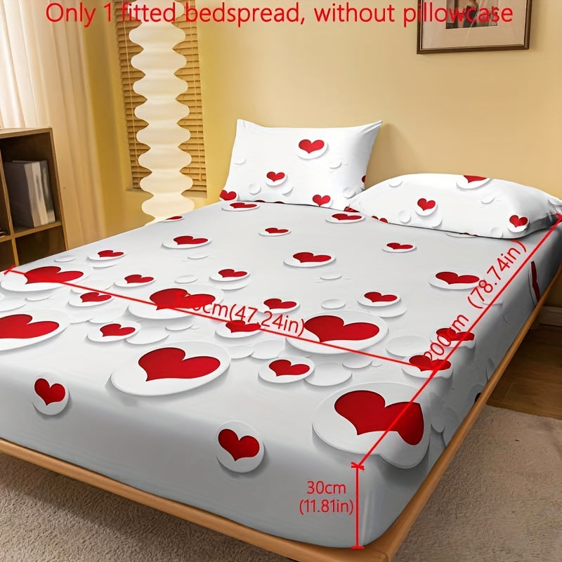 1pc Fitted Sheet, Red And White Heart Pattern Printed Bedding, Soft Comfortable Breathable Fitted Sheet for Bedroom, Guest Room, Fitted Bed Sheet Only