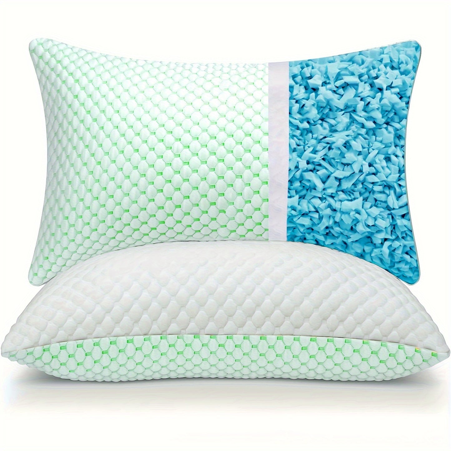 1pc Cooling Pillows for Sleeping, Adjustable and  Foam Filling Shredded Bed Pillow, with Washable Removable Bamboo Cooling Hypoallergenic Pillow Cover for Back, Side and Stomach Sleeper