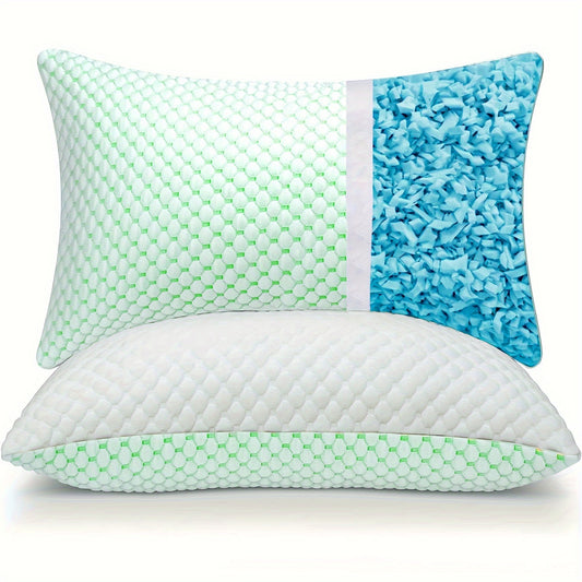 1pc Cooling Pillows for Sleeping, Adjustable and  Foam Filling Shredded Bed Pillow, with Washable Removable Bamboo Cooling Hypoallergenic Pillow Cover for Back, Side and Stomach Sleeper