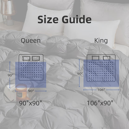 Superior Luxury Goose Feather Down Comforter King Size, Box Stitched Ultra-Soft 100% Fabric Shell, Lightweight And Fluffy All Season Medium Warmth Bed Duvet Insert With 8 Corner Tabs, Machine Washable(106"x90", White And Grey)