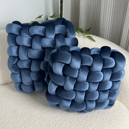 2pcs Set Golden Velvet Hand- Knotted Square Decorative Pillows, Knotted Floor Pillows, Suitable for Living Room Bay Window, Bedroom, Office, Sofa, Chair, Bed