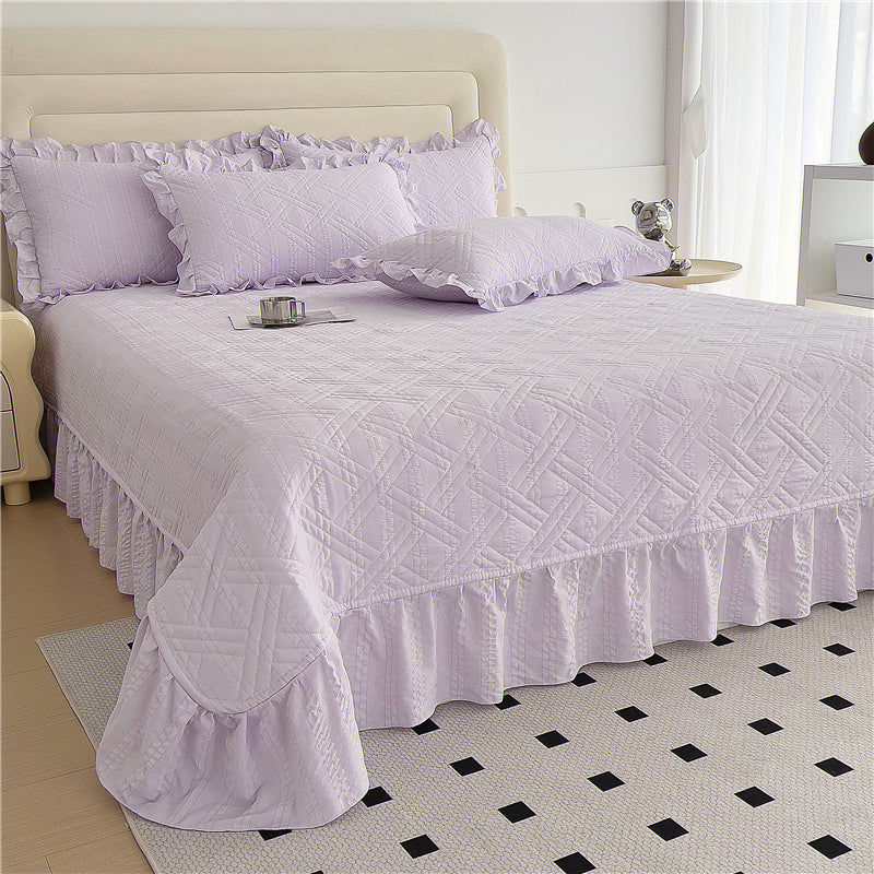 1pc Princess Lace Quilted Bedspread - All-Season Soft Breathable Bed Cover with Ruffled Edges, Machine Washable Contemporary Bedding for Room, Dorm & Guest Room, Luxury Comforter Cover (No Pillowcase)