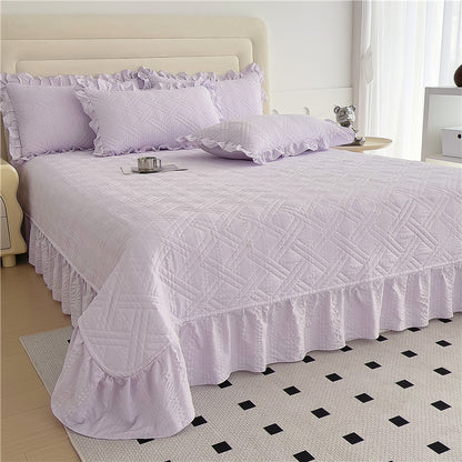 1pc Princess Lace Quilted Bedspread - All-Season Soft Breathable Bed Cover with Ruffled Edges, Machine Washable Contemporary Bedding for Room, Dorm & Guest Room, Luxury Comforter Cover (No Pillowcase)