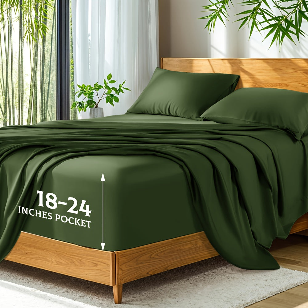 Soft Bamboo Sheets Twin/Full/Queen/King Size - Cooling Bamboo Bed Sheets For Hot Sleepers, Breathable & Moisture Wicking, Hotel Luxury Bedding Set With Deep Pockets