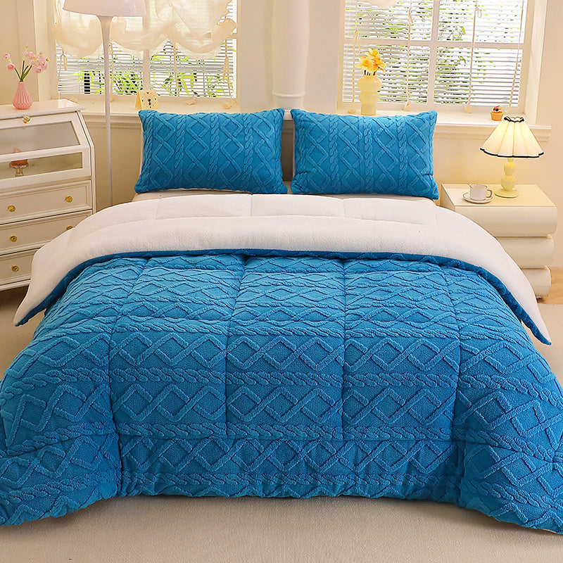 1pc Thickened Soft Plush Comforter - Warm and Comfortable Double-Sided Fleece Design Thick Quilt, Machine Washable Quilted Polyester Winter Bedding, Cozy All-Season Warmth, Beige Plaid Design for Minimalist, Ideal Luxury Bedding & Rustic Style Decor