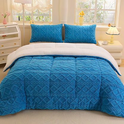 1pc Thickened Soft Plush Comforter - Warm and Comfortable Double-Sided Fleece Design Thick Quilt, Machine Washable Quilted Polyester Winter Bedding, Cozy All-Season Warmth, Beige Plaid Design for Minimalist, Ideal Luxury Bedding & Rustic Style Decor