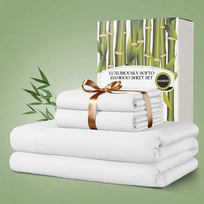 4pcs Bamboo Bed Sheet Set, 2200 TC Cooling Fabric, Bamboo Fitted Sheet Set, Extra 18"-24" Deep Pocket, Cooling & Breathable with Smooth Feel, Queen Size Sheets Ultra Soft for Hot Sleepers, Shrink, Fade Wrinkle Resistant, Hotel Quality Bamboo Sheets