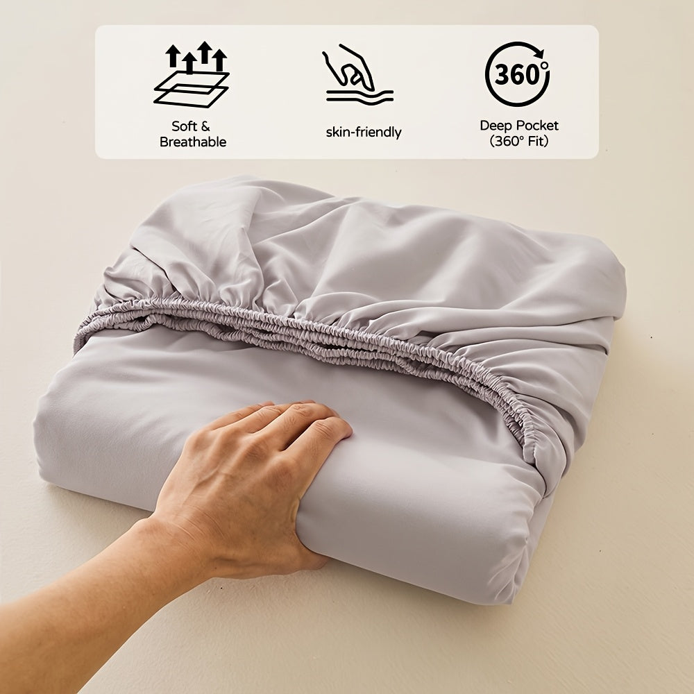 1pc Soft Fitted Sheet, Deep Pocket Mattress Cover, Ultra-Soft Breathable Noiseless Non-Slip Thin Mattress Protector, Machine Washable for 6-11" Mattress (Twin/Full/Queen/King)
